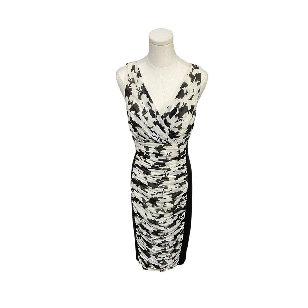 WHBM Floral Ruched Sleeveless Bodycon Dress Size 8 Medium Instantly Slimming